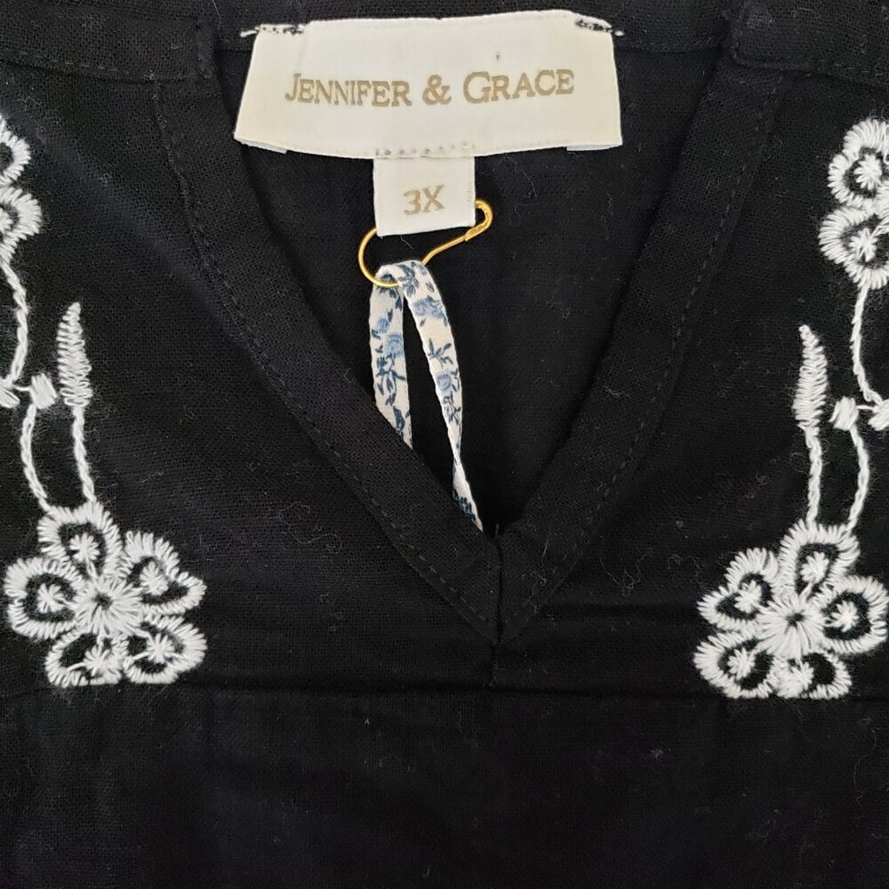 Jennifer & Grace Black Embroidered Boho Top Size 3X NWT - Picture 6 of 10